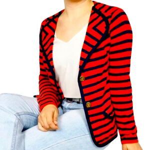 CAbi, Yacht Club Blazer, red and navy blue striped tailored cardigan Jacket Sz S